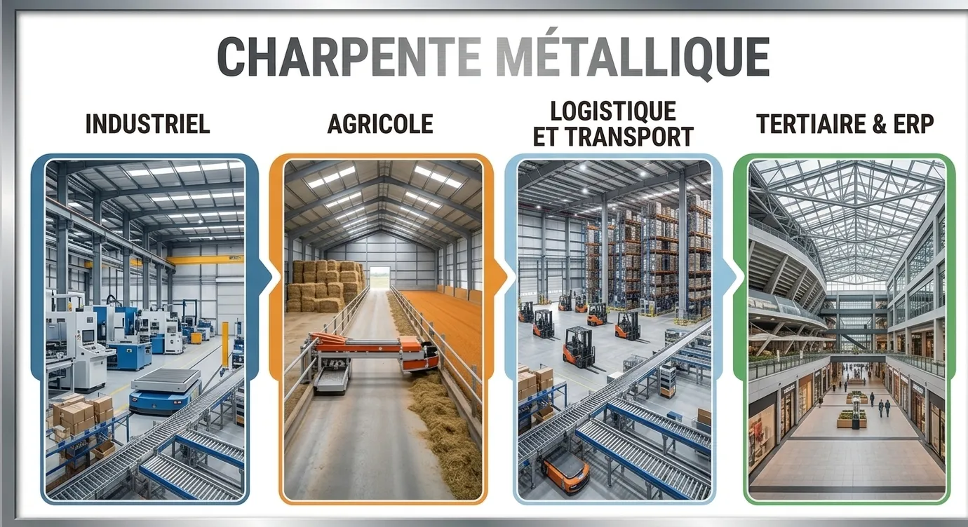 Applications de la charpente métallique par secteur : agricole, industriel, logistique et tertiaire