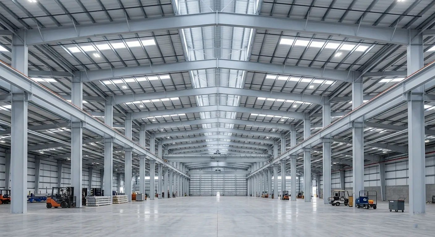 Grande portée sans poteau intermédiaire d'une charpente métallique pour hall industriel