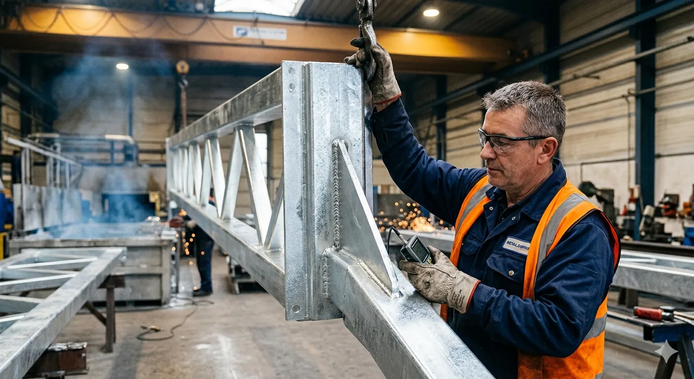 Pièce acier galvanisée à chaud pour protection anticorrosion de la charpente métallique